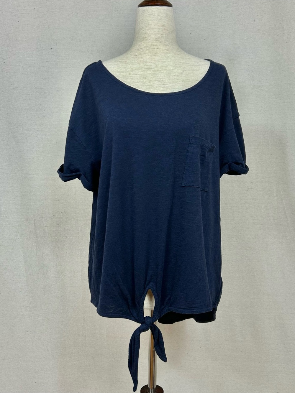 Kenar Navy Short Sleeve Tie-Front Pocket Tee Size 2X